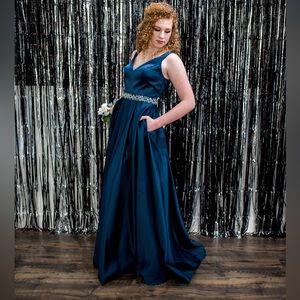 A Line tank top prom dress with beaded belt and pockets- Dave and Johnny size 8